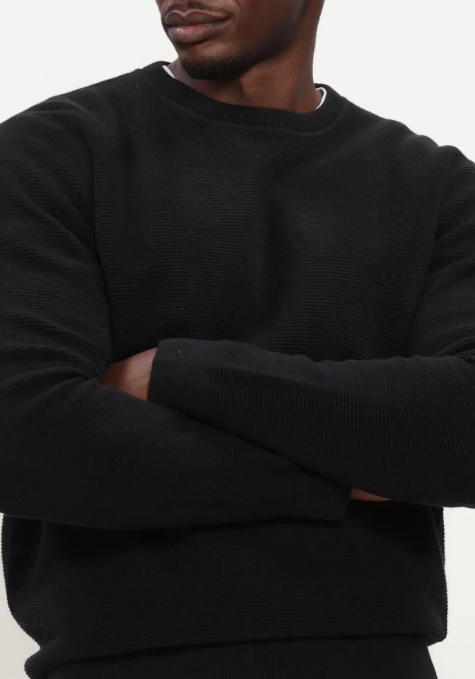 SELECTED MEN Heren Truien & Vesten Slhross Ls Knit Structure Crew Neck Noos - Zwart, foto 4