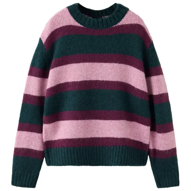 Mango Kids gebreide gestreepte trui - donkergroen/roze/paars