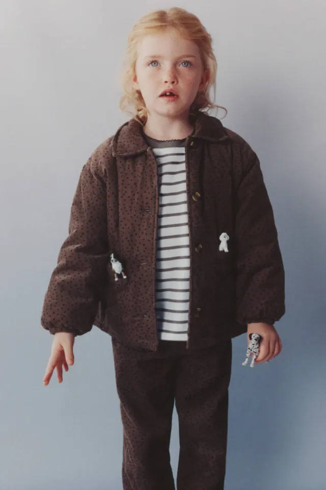 Mango corduroy tussenjas met stippen bruin/zwart