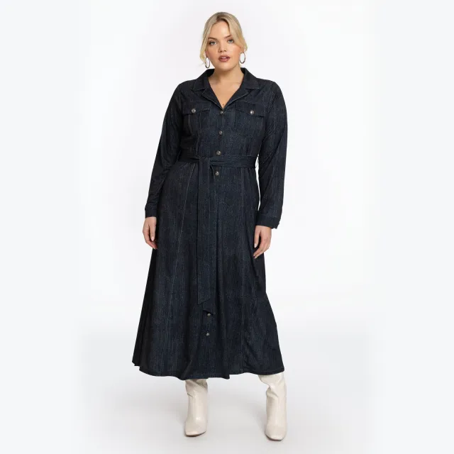 Yoek denim jurk donkerblauw Zwart