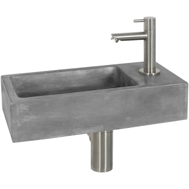 Differnz Fonteinset Differnz Juti Rechts 38.5x18.5x9 cm Beton Grijs (inclusief mat verchroomde kraan sifon en afvoer)