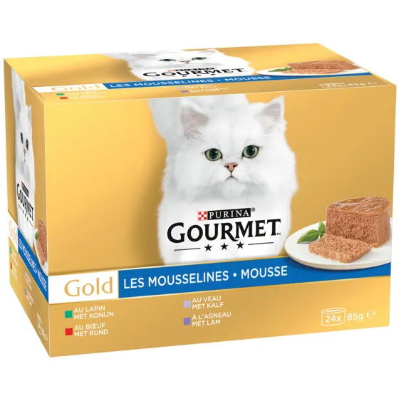 Gourmet Gold mousse kattenvoer rund konijn kalf lam 24 x 85 g, foto 2