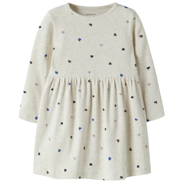 NAME IT MINI gebreide jurk met hartjes beige