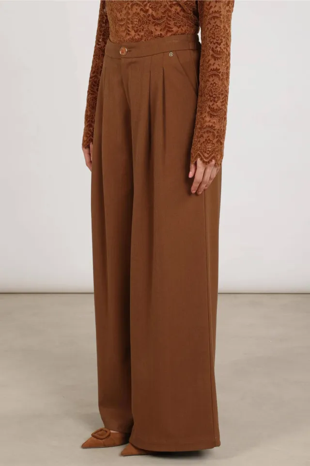 NUKUS wide leg broek met wol - bruin, foto 4