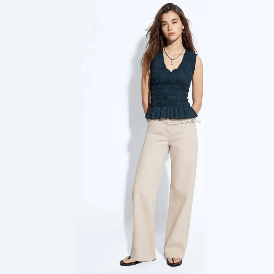 Mango Teen top met peplum en smockwerk donkerblauw, foto 4