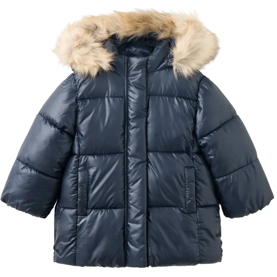 Mango winterjas met imitatiebontkraag zwart, foto 2
