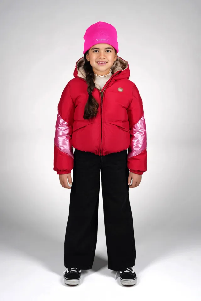 Moodstreet gewatteerde jas rood/roze metallic