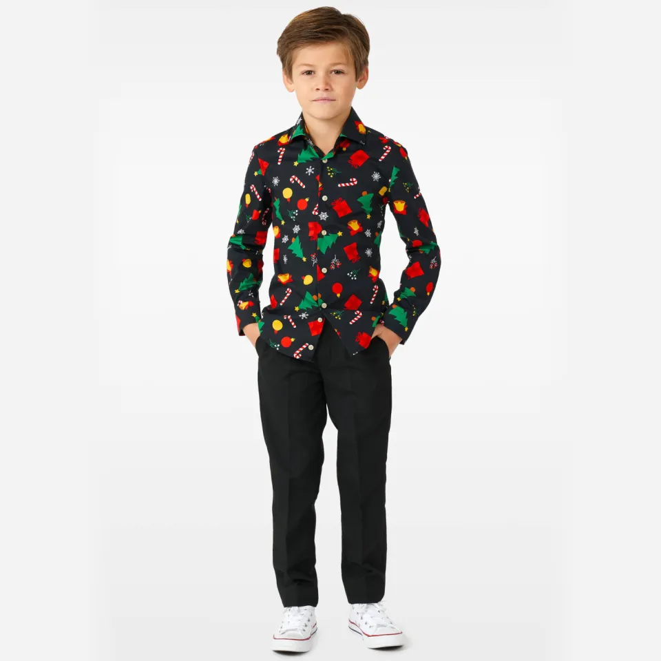 OppoSuits overhemd Christmas Icons met all over print zwart/multicolor, foto 4