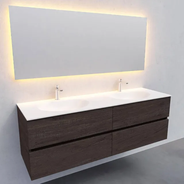 Boss & Wessing Badkamermeubel Solid Surface AQS Stockholm 150x46 cm Dubbel Wood Dark Brown 4 Laden Boss & Wessing Houtlook