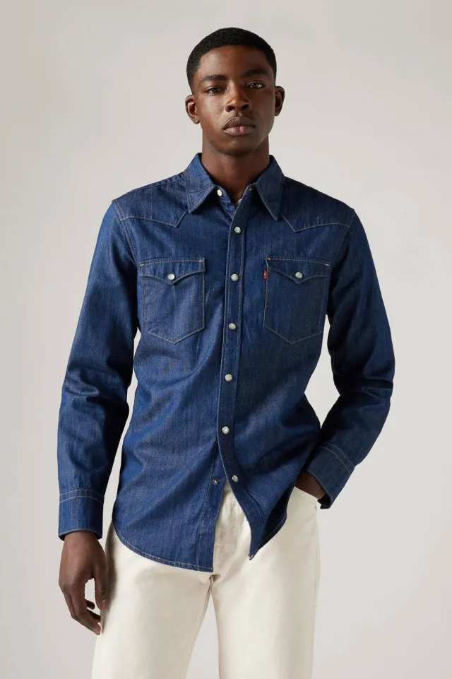 Levi's regular fit denim overhemd donkerblauw