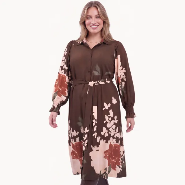 Yoek Bosco midi jurk bruin