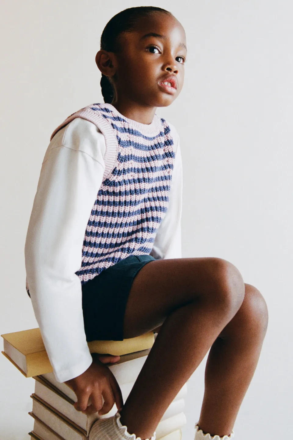 Mango Kids katoenen gestreepte spencer - roze/paars