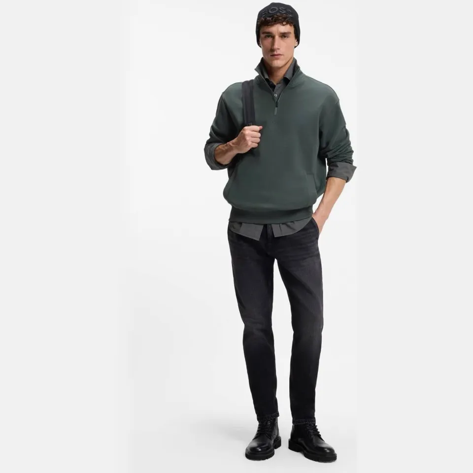 Boss Ze_Smallzip relaxed fit sweater - donkergroen, foto 3