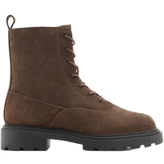Mango Kids suède enkelboots met profielzool - donkerbruin