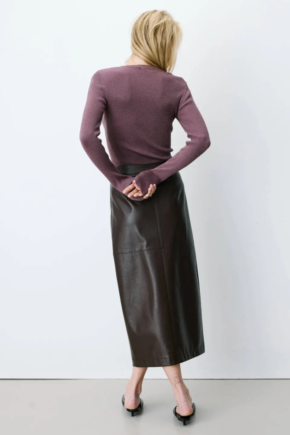 Grace & Mila imitatieleren midirok bruin, foto 6