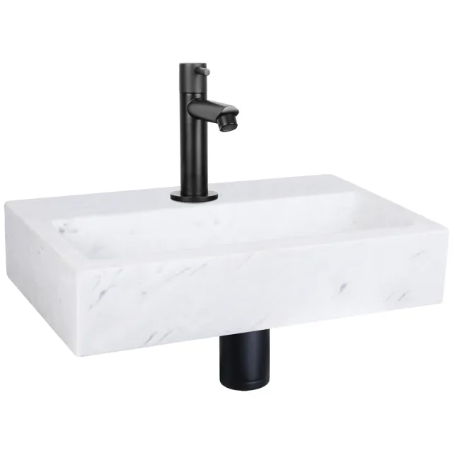 Differnz Fonteinset Differnz Flat Marmer 38x24x8 cm Wit Met Rechte Kraan Mat Zwart
