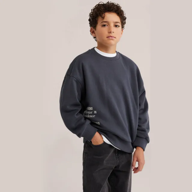 WE Fashion sweater met tekst - donkergrijs