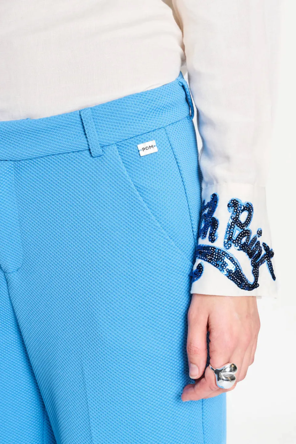 POM Amsterdam wide leg high waist broek blauw, foto 5