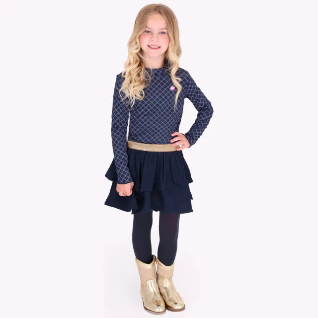 B.Nosy geruite midi jurk donkerblauw