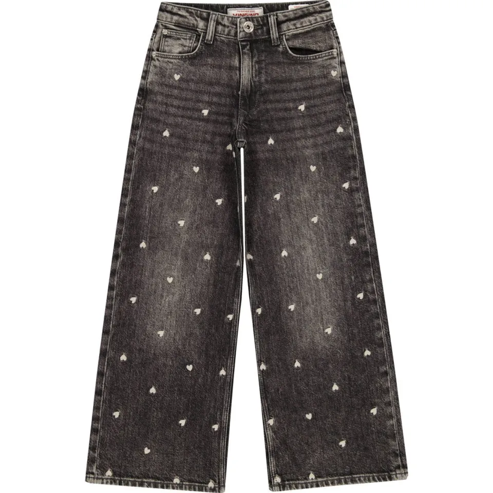 Vingino Cita Special wide leg jeans met borduursels en hartjes - grijs, foto 2