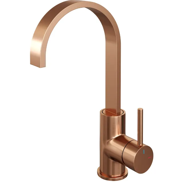 Brauer Wastafelmengkraan Brauer Copper Edition Coldstart Opbouw Hoog Plat Gebogen Ronde Hendel Geborsteld Koper PVD