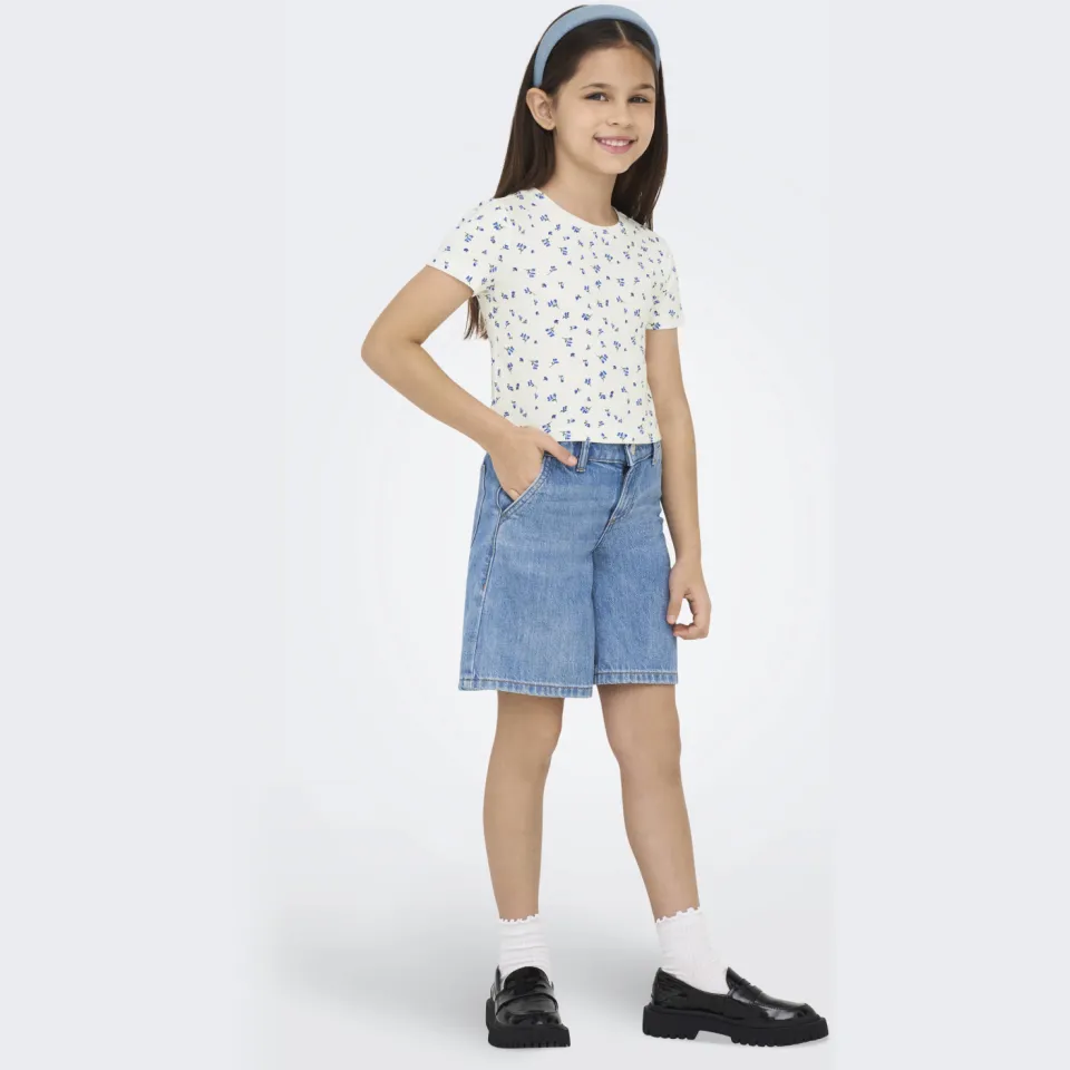 Only KIDS ONLY GIRL gebloemde T-shirt blauw Blauw/wit