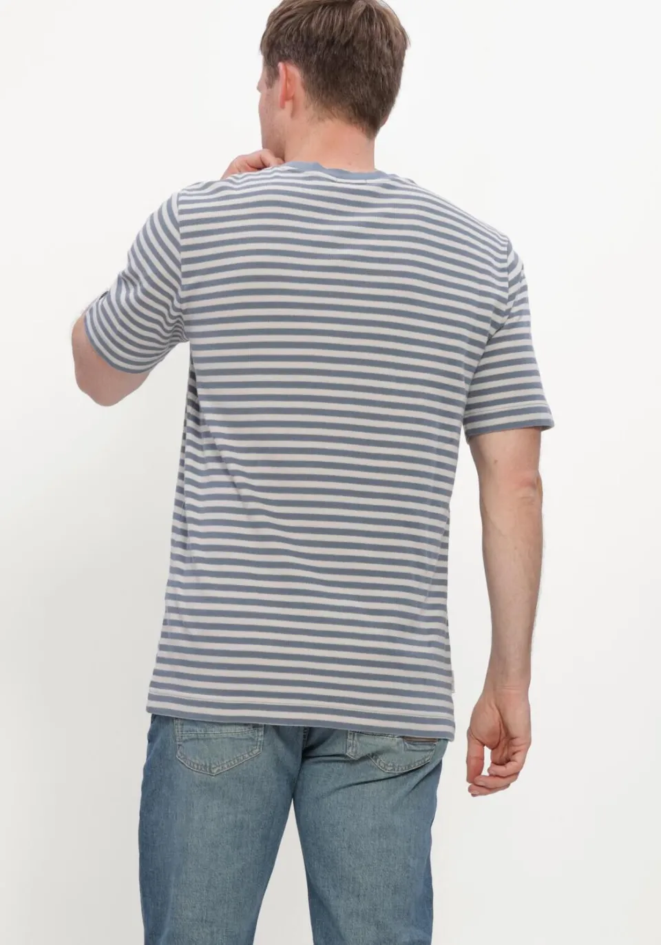 Cast Iron Heren Polo's & T-shirts Short Sleeve R-neck Regular Fit Waffle Stripe - Blauw, foto 4
