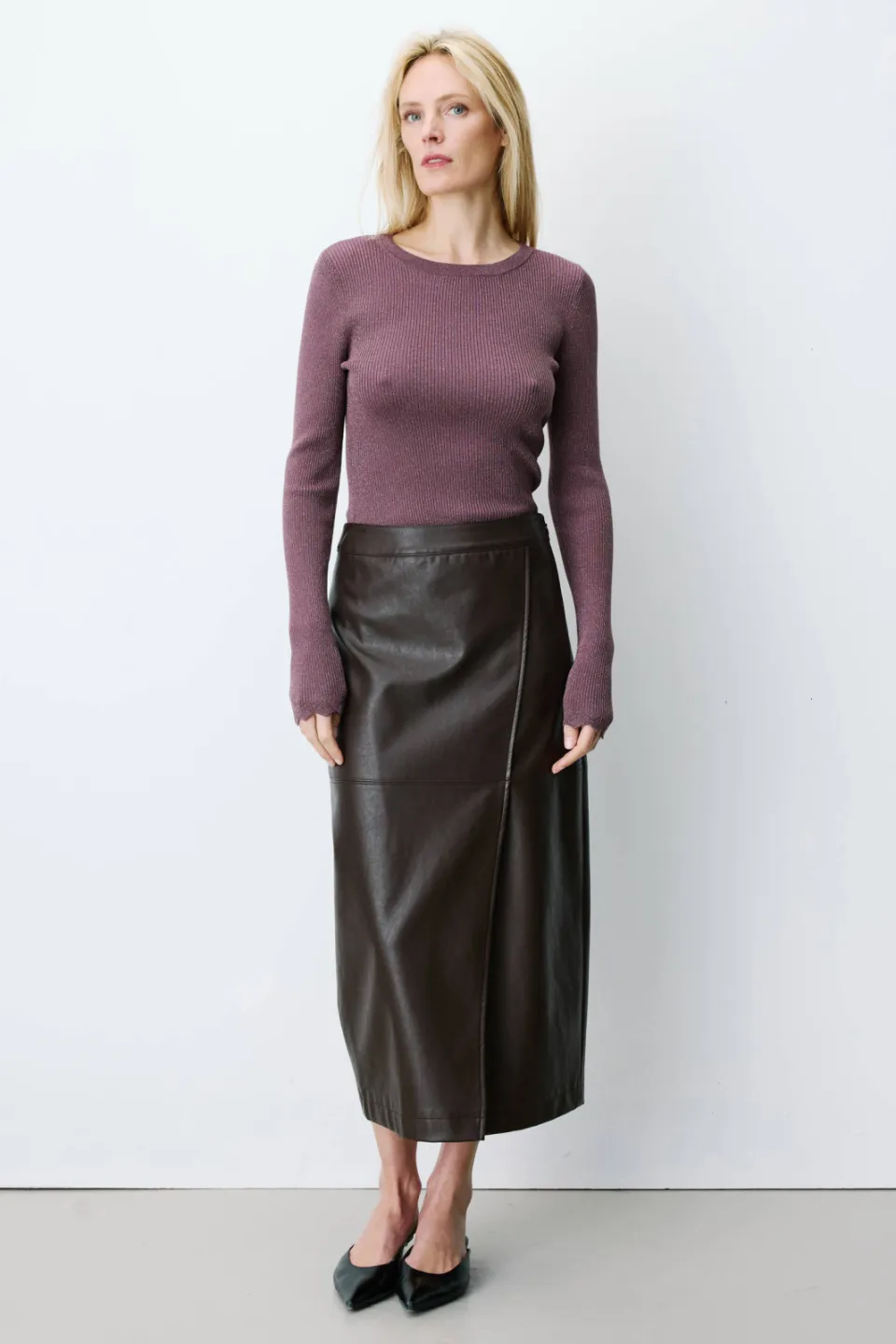 Grace & Mila imitatieleren midirok bruin