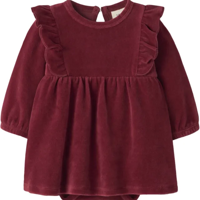 Lil' Atelier BABY fluwelen korte A-lijn jurk met ruches - rood