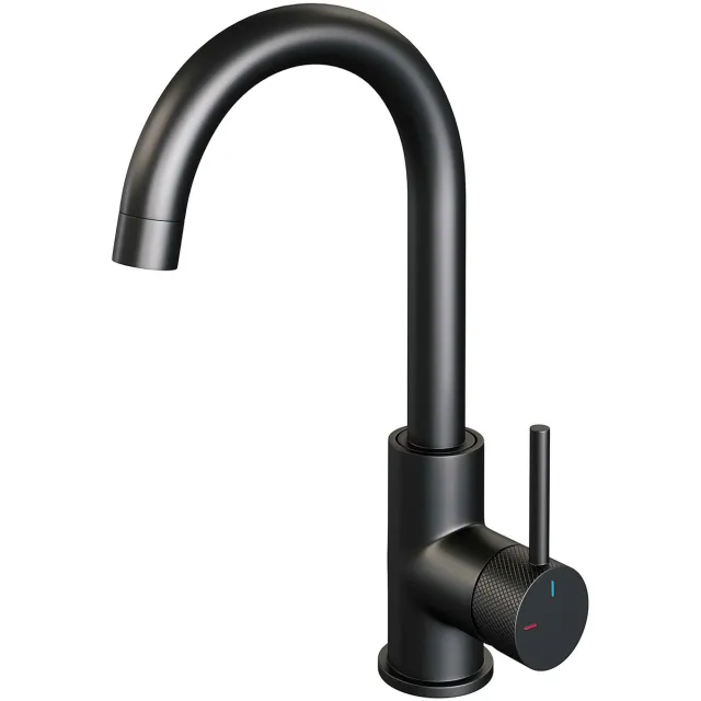 Brauer Wastafelmengkraan Brauer Black Carving Coldstart Opbouw Hoog Gebogen Ronde Hendel Mat Zwart