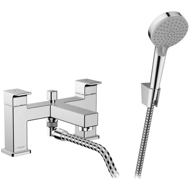 Hansgrohe Badrandmengkraan HansGrohe Vernis Shape 2-Gats met Stopkraan en Vernis Blend Handdouche Vario Chroom