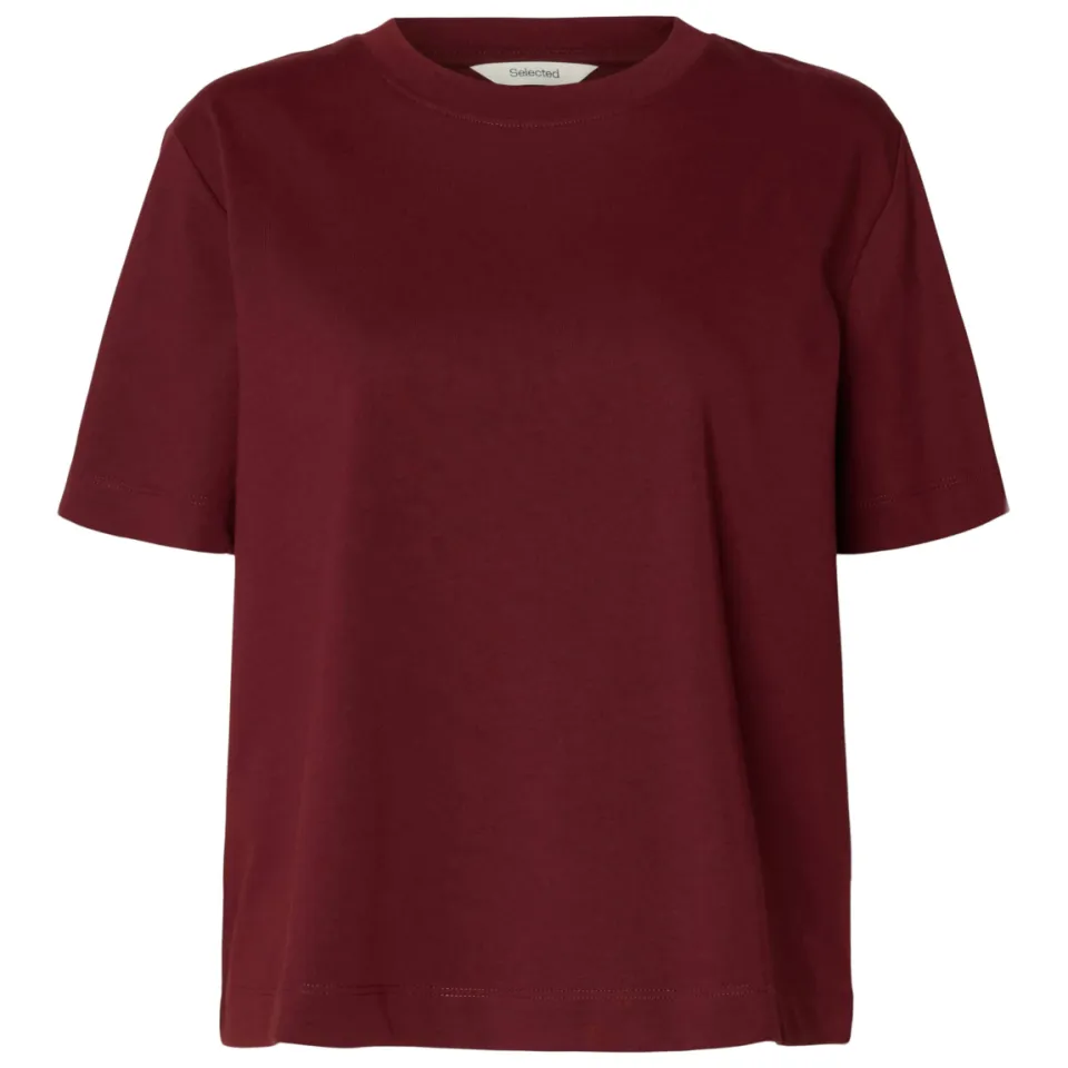 Selected Slfessential boxy t-shirt donkerrood, foto 2