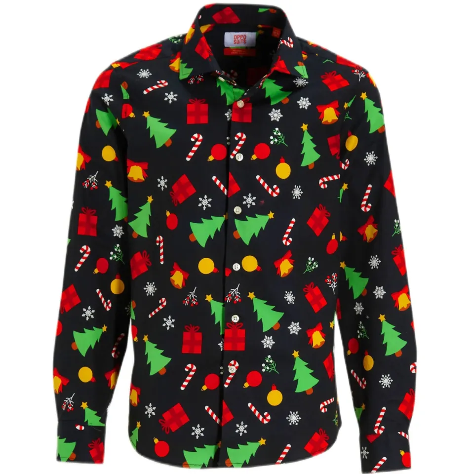 OppoSuits overhemd Christmas Icons met all over print zwart/multicolor, foto 2