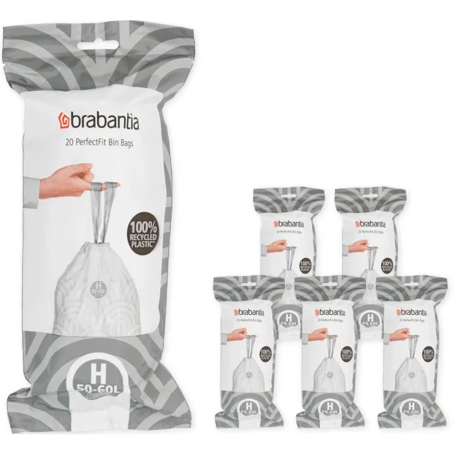 Brabantia PerfectFit Vuilniszakken - 50/60 l - Code H - 6 rollen x 20 stuks Wit
