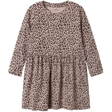 NAME IT MINI midi jurk panterprint oudroze oudroze/bruin
