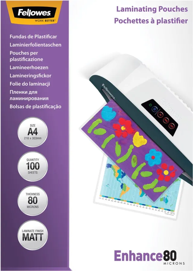 Fellowes Lamineerhoes fellowes a4 2x80micron mat 100 stuks