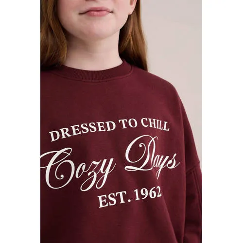 WE Fashion oversized sweater met print - donkerrood, foto 7