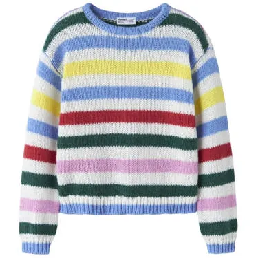 NAME IT KIDS rechtvallende gestreepte gebreide trui - blauw Meisjes Polyester Ronde hals Wit/roze/blauw