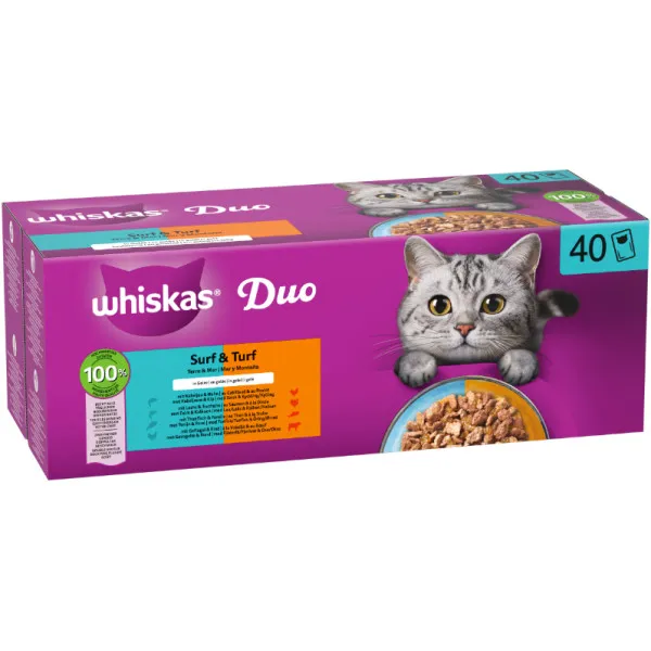 Whiskas 1+ Duo Surf & Turf in gelei natvoer kat multipack 40 x 85 g