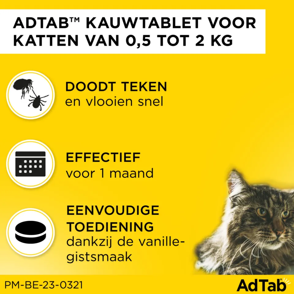 Adtab anti vlo- en teekkauwtabletten kat 0,5-2 kg, foto 3