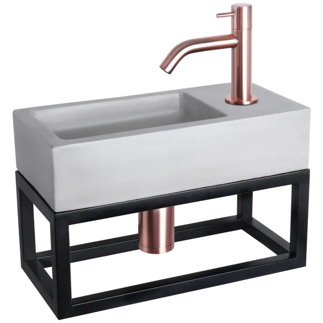 Differnz Fonteinset Differnz Ravo Beton en Handoekrek 38.5x18.5x9 cm Licht Grijs Met Gebogen Kraan Rood Koper