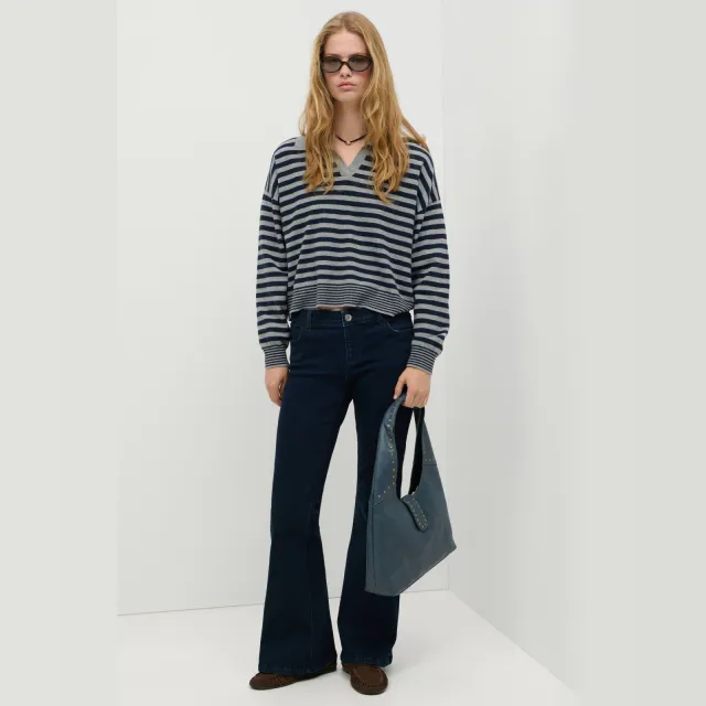 Mango TEEN katoenen gestreepte gebreide trui - grijs/blauw