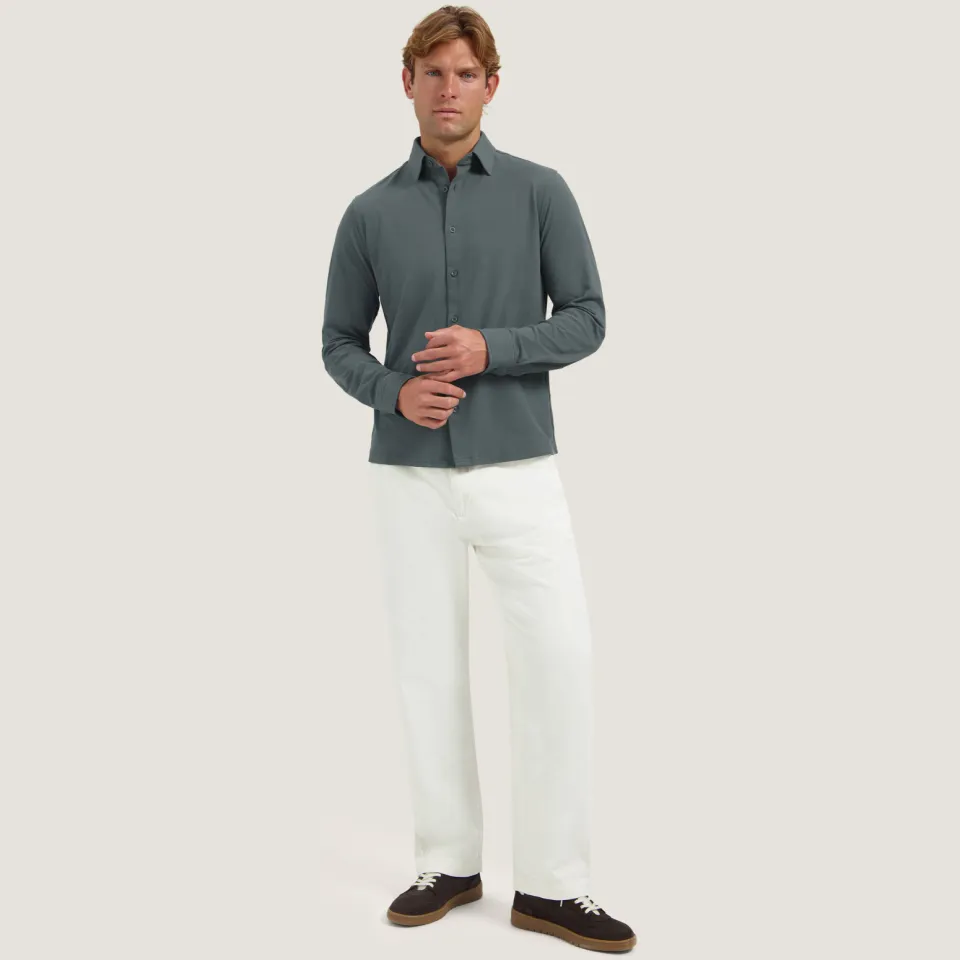 Dstrezzed piqué slim fit casual overhemd - grijsgroen, foto 4