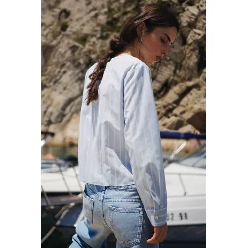 Mango gestreepte blousetop lichtblauw lichtblauw/ecru, foto 6