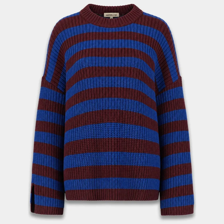 Harper & Yve gebreide gestreepte trui met wol - blauw/rood, foto 2