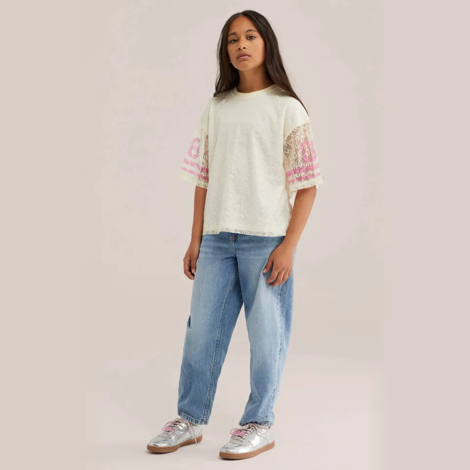 WE Fashion oversized gestreepte T-shirt ecru, foto 5
