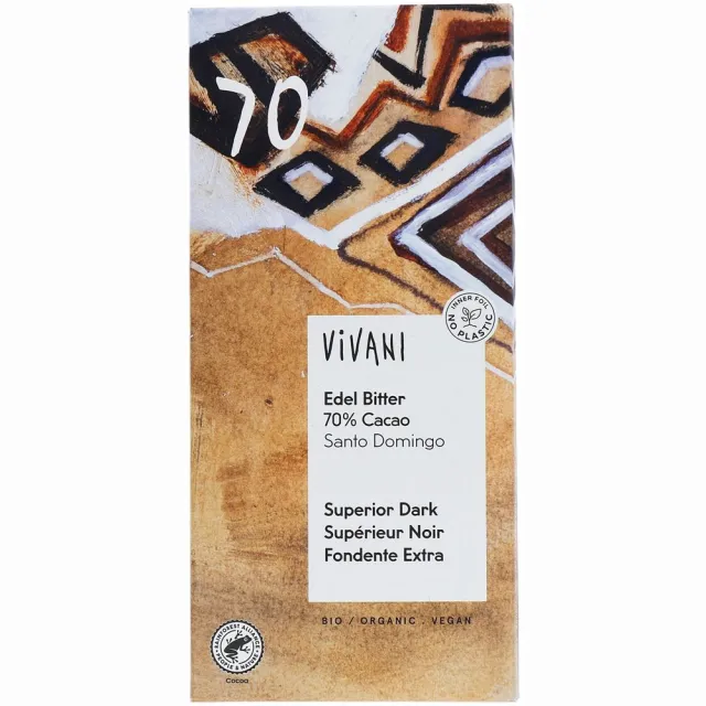 Vivani Edel Bitter chocoladereep puur 70% cacao