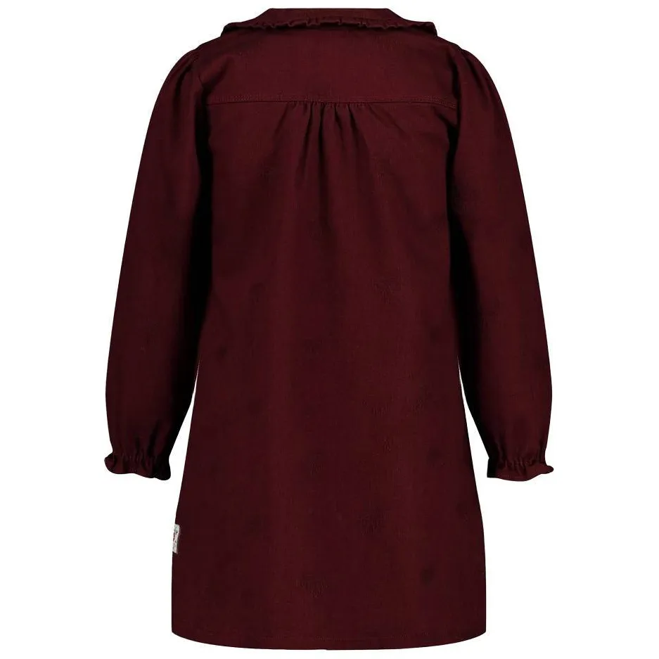 Jubel midi jurk met ruches bordeauxrood, foto 3