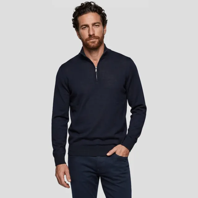 Profuomo wollen regular fit gebreide trui - donkerblauw