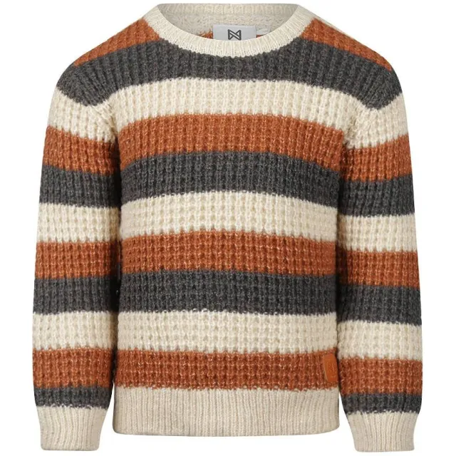Koko Noko rechtvallende gestreepte gebreide trui - beige/oranje/zwart